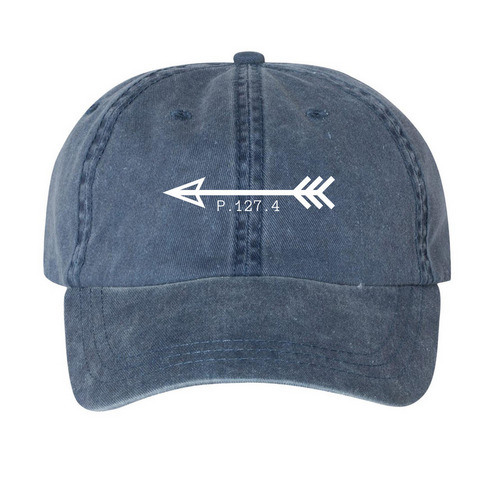 Arrow Hat, a Navy Printed Pigment Dye Baseball Cap