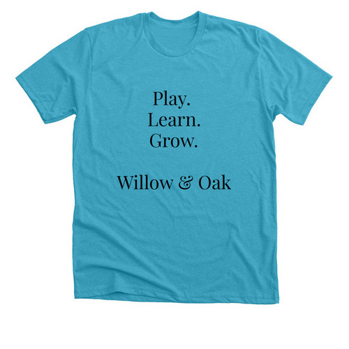 Play. Learn. Grow.&nbsp; Shirts, a Heather Aqua Premium Unisex Tee