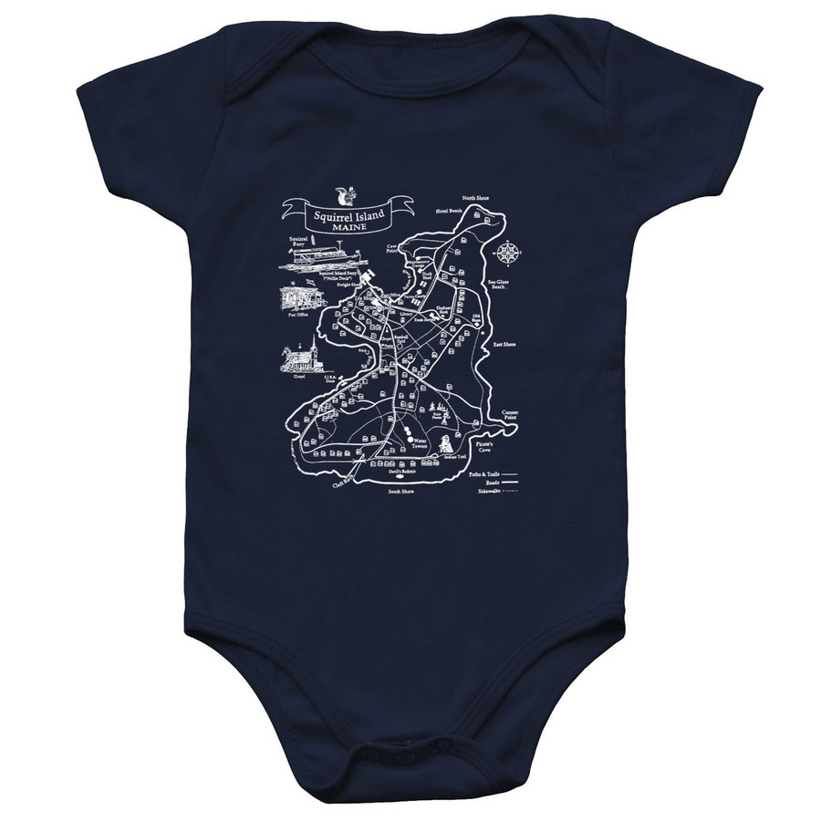 2026 Squirrel Island Map Onesie, a Navy Infant Onesie