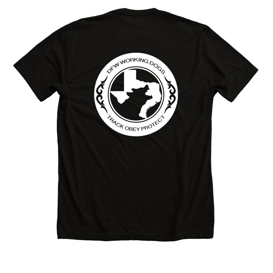 DFW, a Solid Black Blend Premium Unisex Tee (back-view)