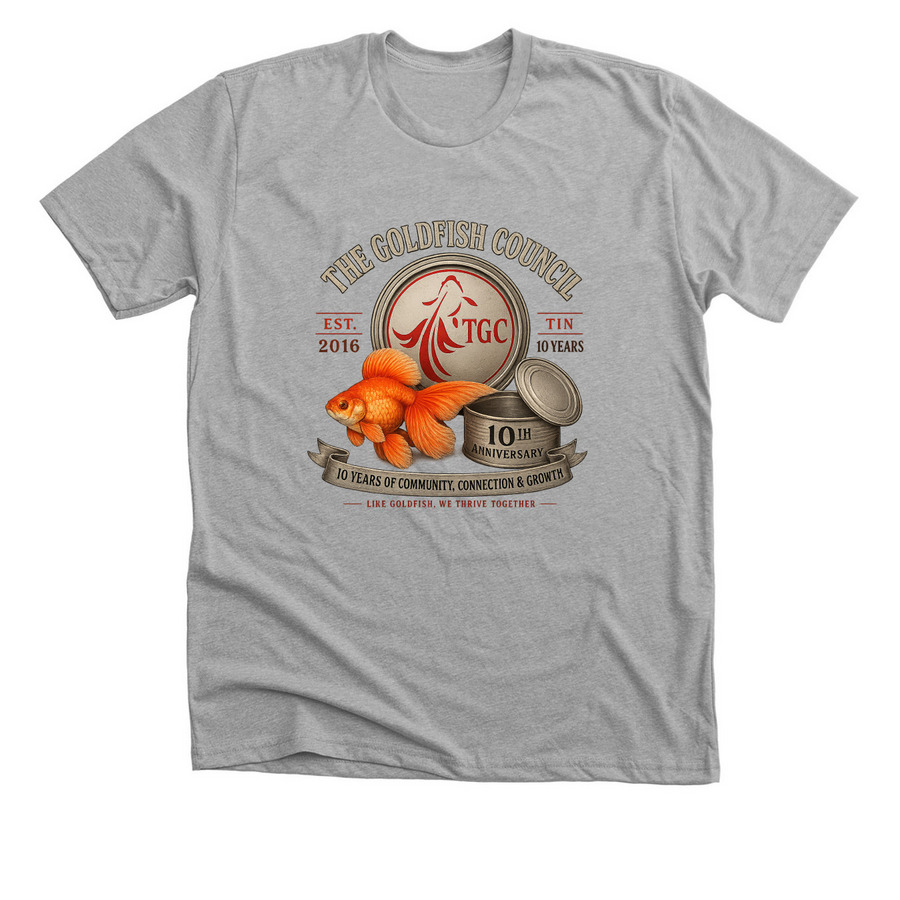 TGC 10th Anniversary T-Shirt, a Athletic Heather Premium Unisex Tee