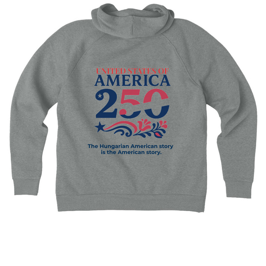 HAC "The Hungarian American story is...", a Aluminum Grey Heather Allmade Organic CVC Pullover Hoodie (back-view)