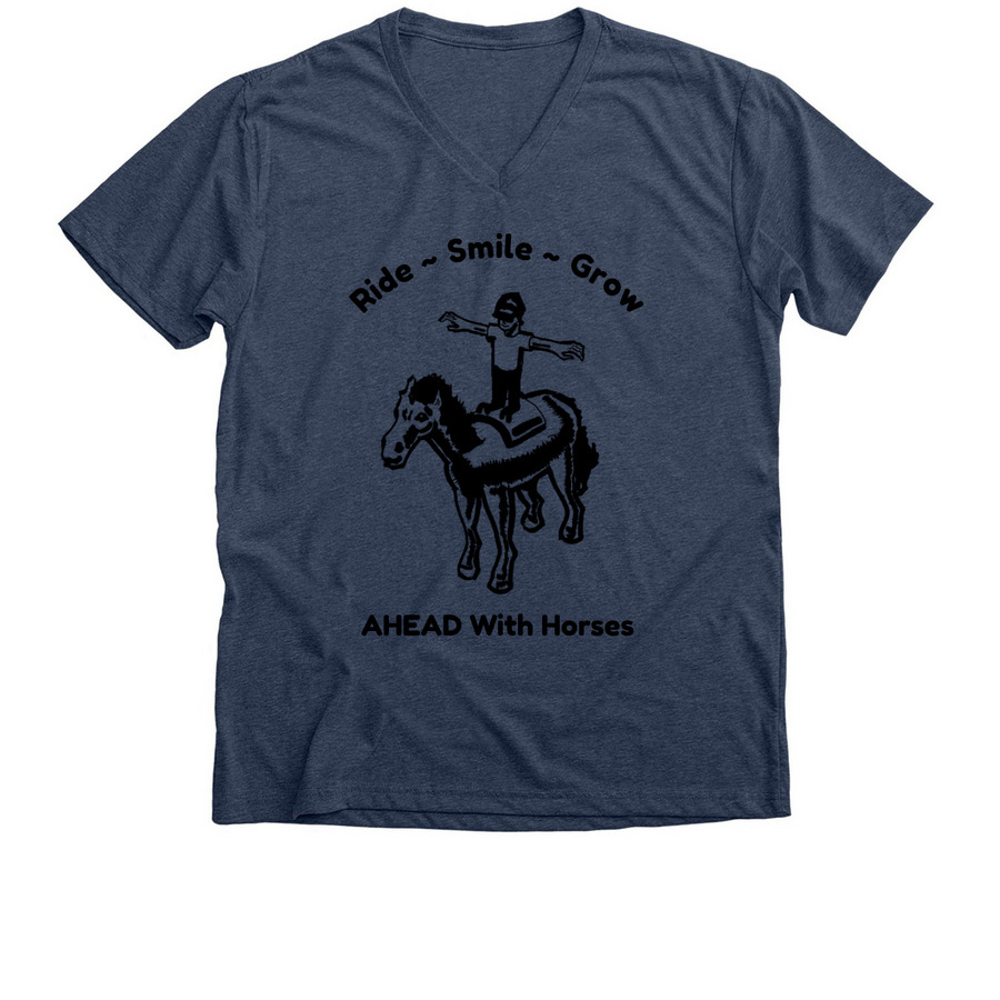 AHEAD With Horses Free Stand, a Heather Navy Premium V-Neck Tee