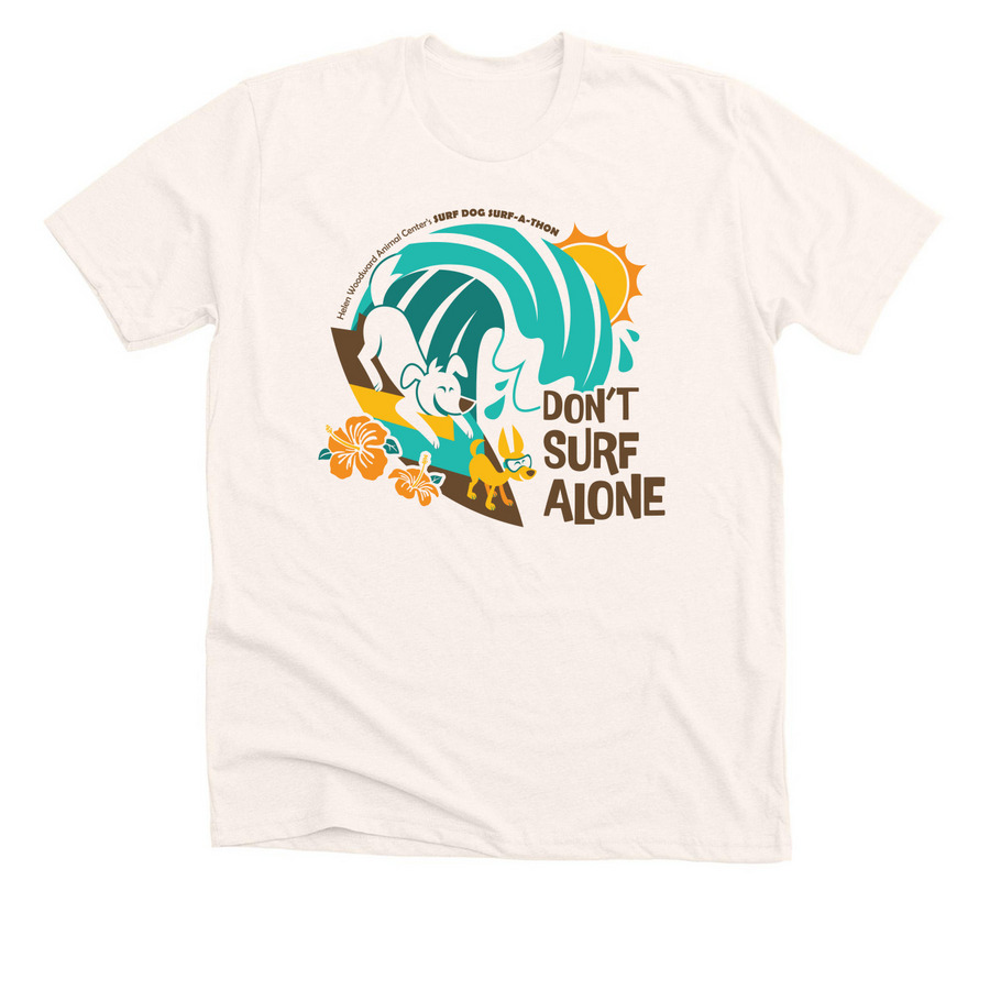 Don't Surf Alone Surf Dog Surf-A-Thon, a Heather Natural Premium Unisex Tee