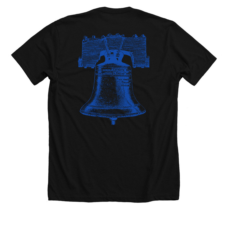 AMERICA 250 - LIBERTY BELL&nbsp;- APPAREL, a Solid Black Blend Premium Unisex Tee (back-view)