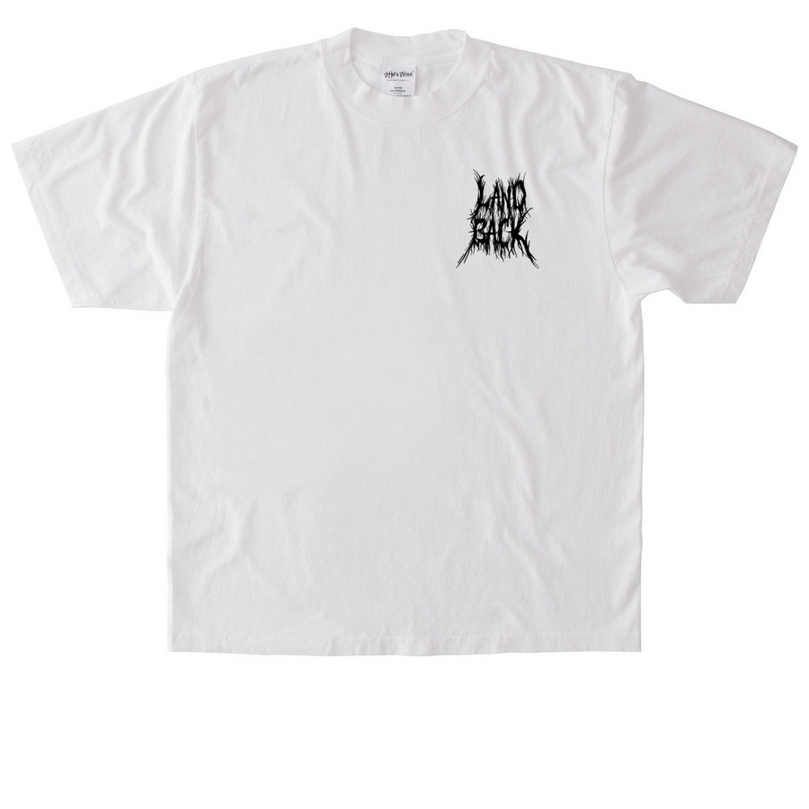 +LAND BACK 02 (DOUBLED SIDED) +, a White Heavyweight Garment Dye Tee