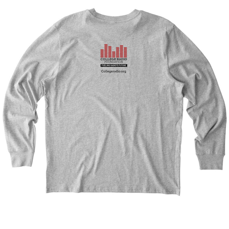 "I Love College Radio" - Official T-Shirt, a Heather Grey Stanley/Stella Unisex Creator 2.0 Long Sleeve Tee (back-view)