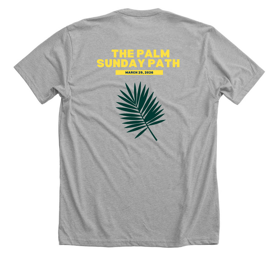 Palm Sunday Path Apparel, a Athletic Heather Premium Unisex Tee (back-view)