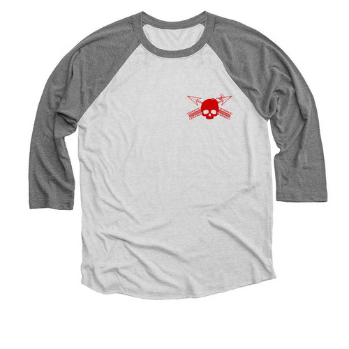 red logo basic shirts front and back&nbsp;, a Premium Heather and Heather White 3/4 Sleeve Baseball Tee