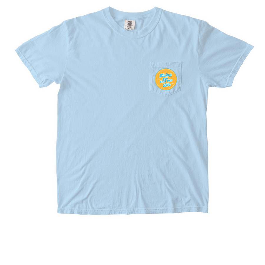 Living Our Best PKU Life Pocket Tee, Adult, a Chambray Comfort Colors Pocket Tee