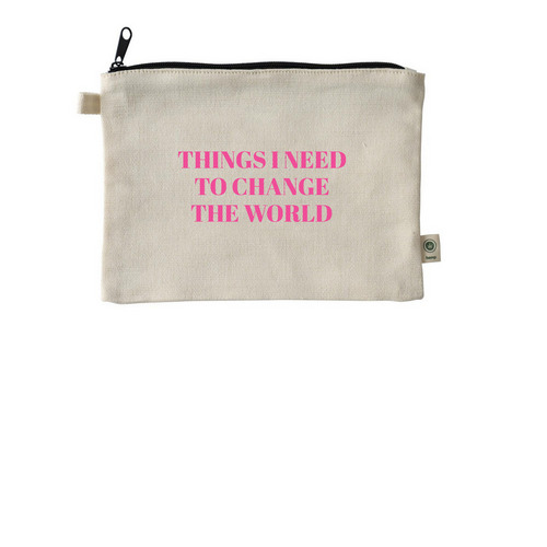 Things I Need To Change The World Pouch, a Natural 9"x7" Hemp Blend Pouch