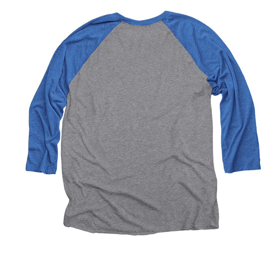 Ginger the GENX DJ, a Vintage Royal and Premium Heather 3/4 Sleeve Baseball Tee (back-view)