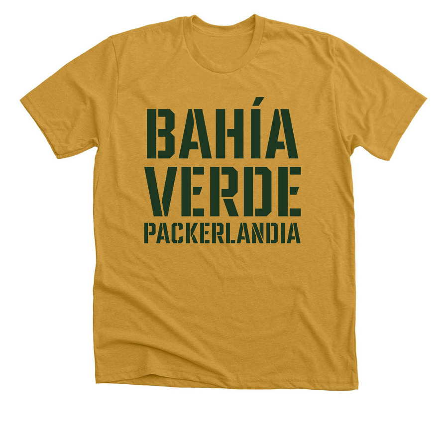 Bah?a Verde Packerlandia Classic Green, a Heather Mustard Premium Unisex Tee