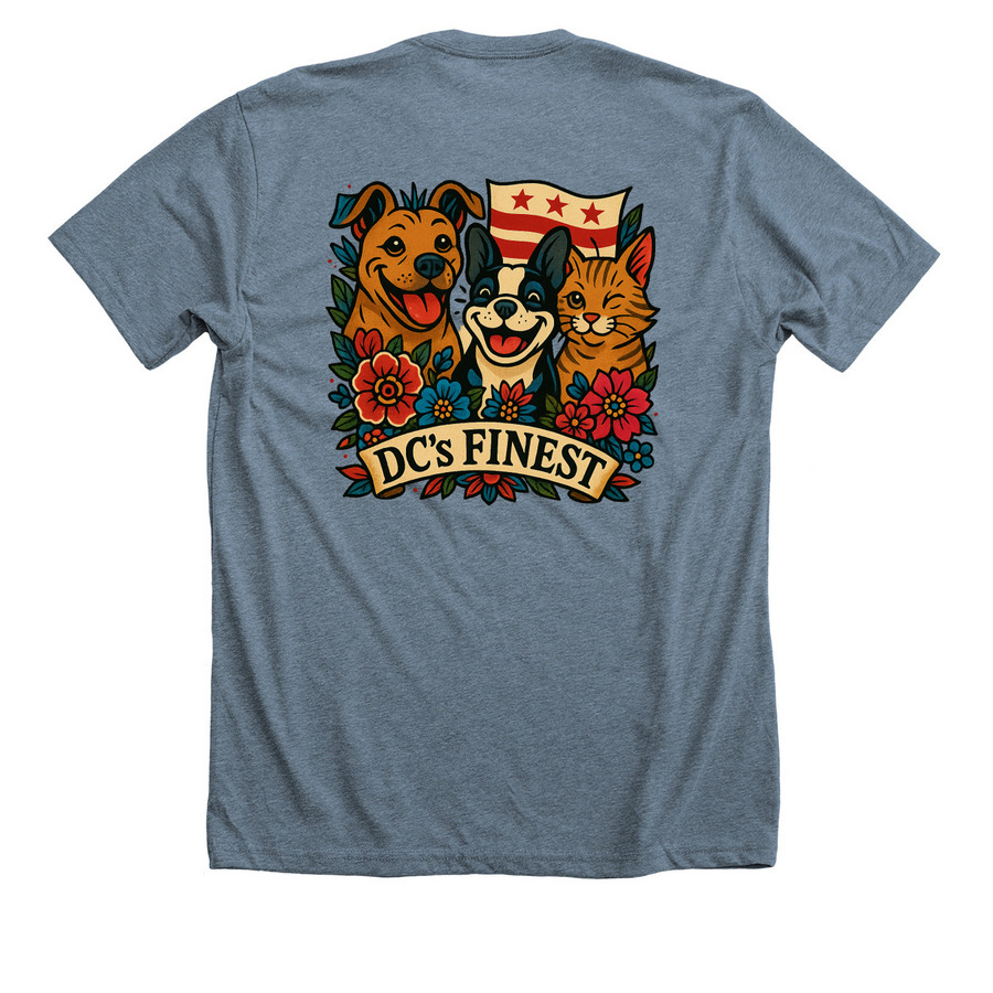 DC's Finest Dog & Cat #3, benefiting HRA, a Heather Slate Premium Unisex Tee (back-view)