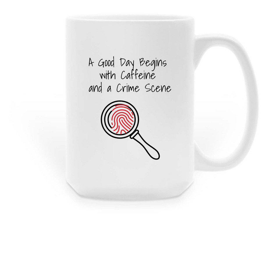 Caffeine & Crime Scene Mug, a White Large Coffee Mug
