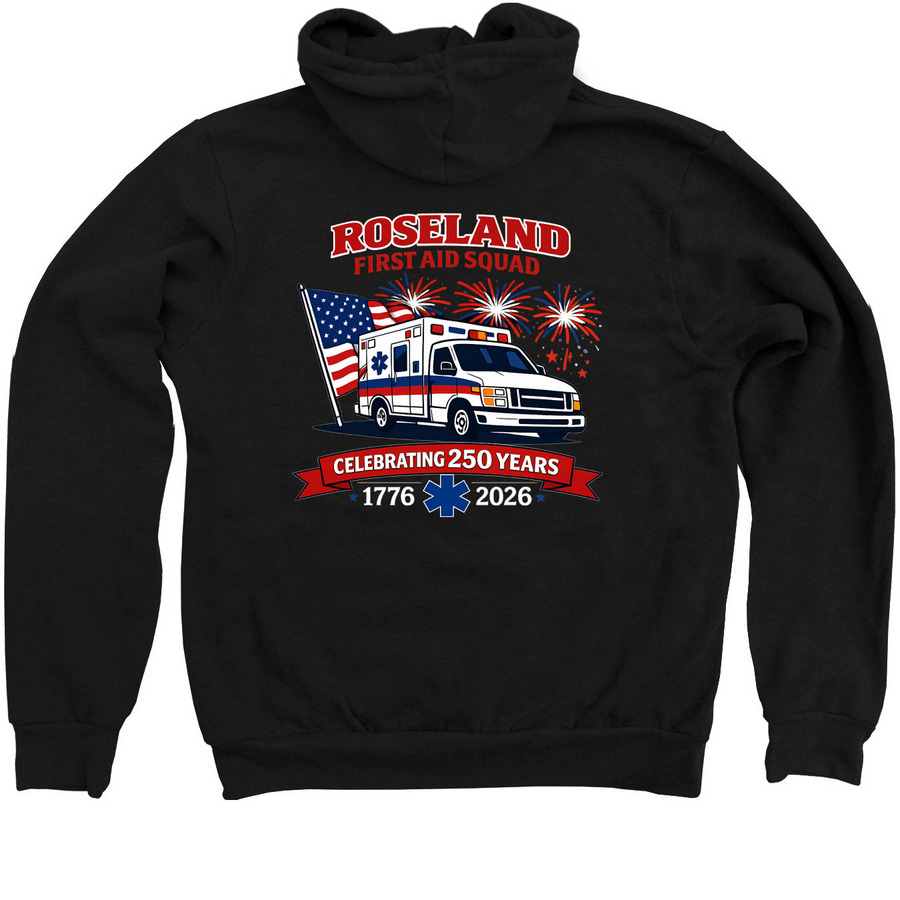 America - Celebrating 250 Years, a Black Zip Up Hoodie (back-view)