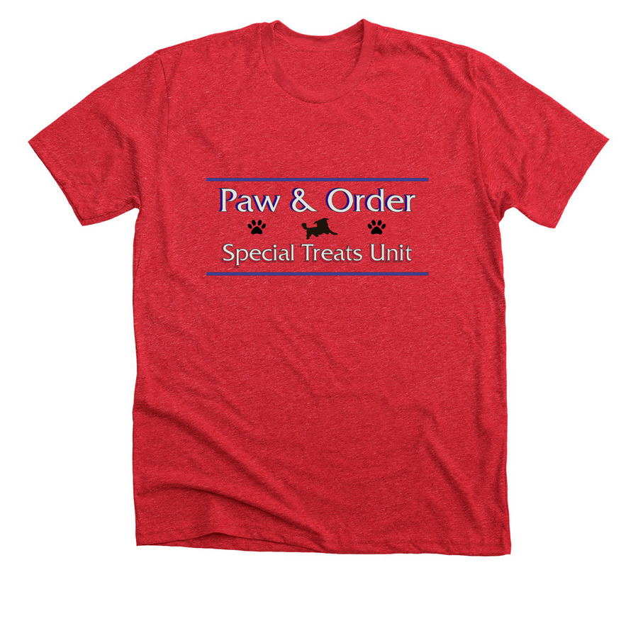 We need some Paw & Order, a Heather Red Premium Unisex Tee
