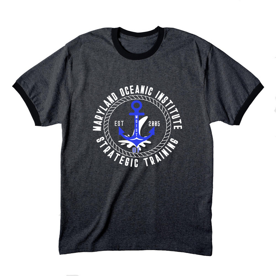 MD Oceanic Institute of Strategic Training, a Dark Heather Grey/ Jet Black Cotton Ringer Tee