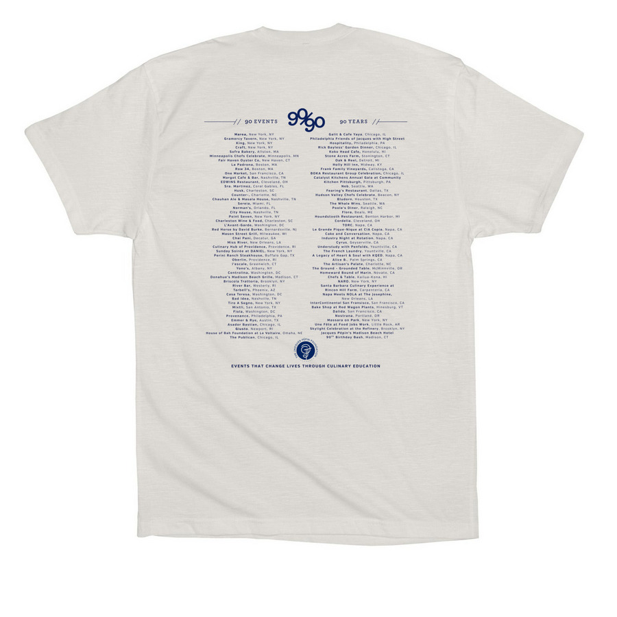 Jacques P?pin's 90/90 Celebration Shirt, a Vintage White Premium Cotton Tee (back-view)