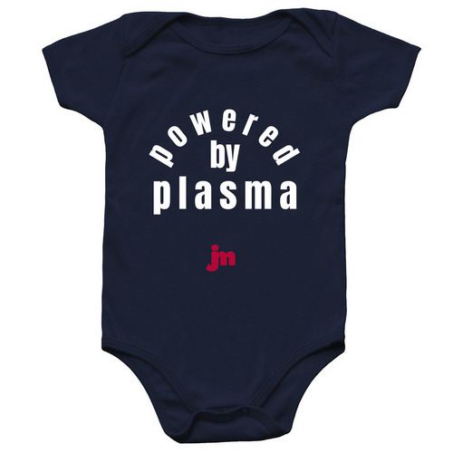 Powered by Plasma Onesie, a Navy Infant Onesie