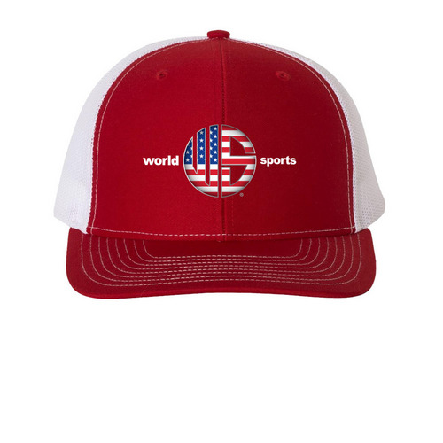 Custom USA Hats - White Script, a Red/ White Printed Snapback Trucker Cap
