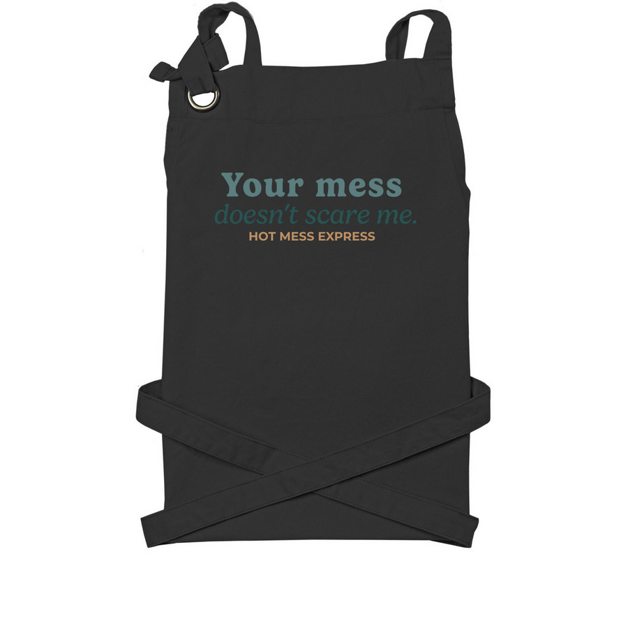 Your mess doesn't scare me... apron teal, a Black Cotton Canvas Pocket Apron