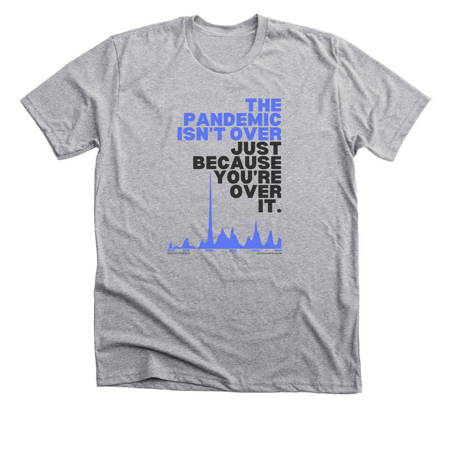 Pandemic Isn't Over, a Athletic Heather Premium Unisex Tee