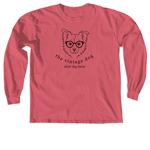 The Vintage Dog Logo Black, a Crimson Comfort Colors Long Sleeve Tee
