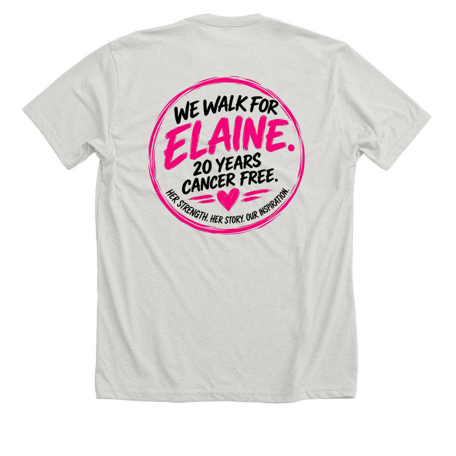 Team Elaine - 20 Years Strong!!!, a Heather Cement Premium Unisex Tee (back-view)