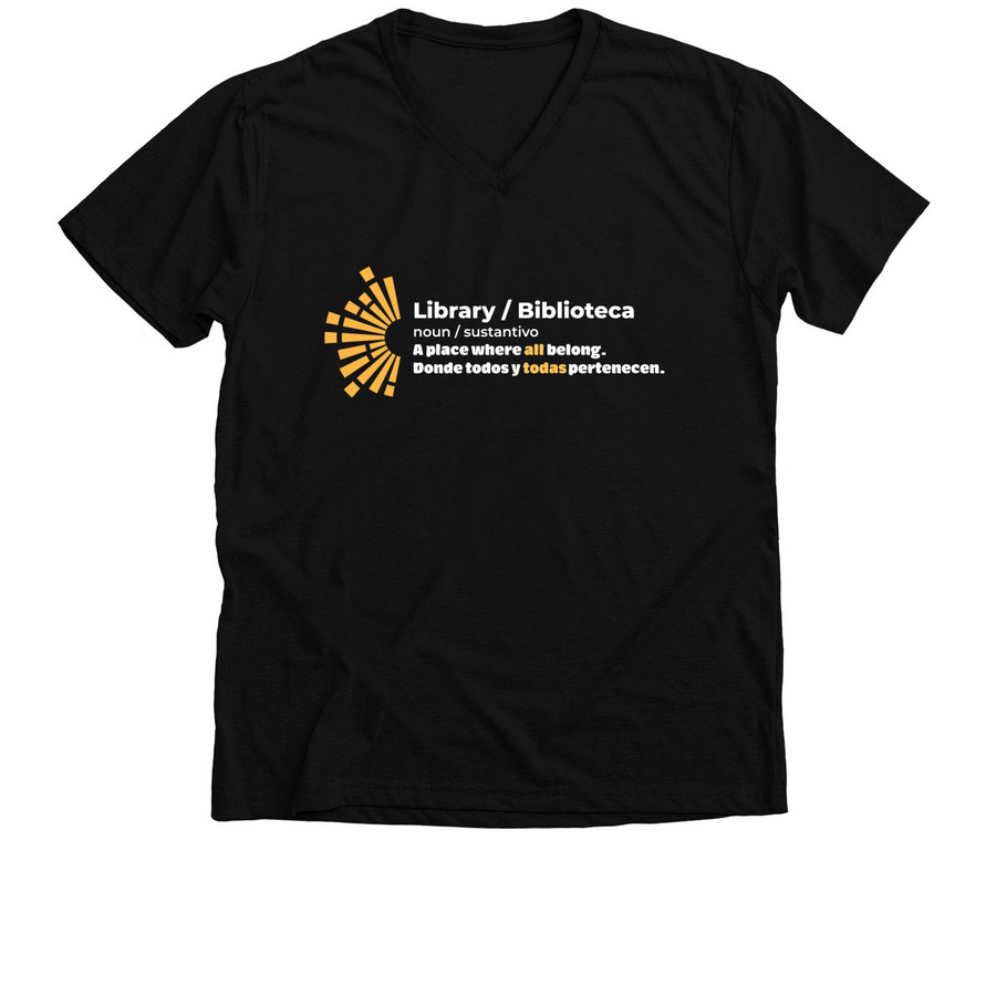 Bilingual- A Place Where All Belong Apparel, a Solid Black Blend Premium V-Neck Tee