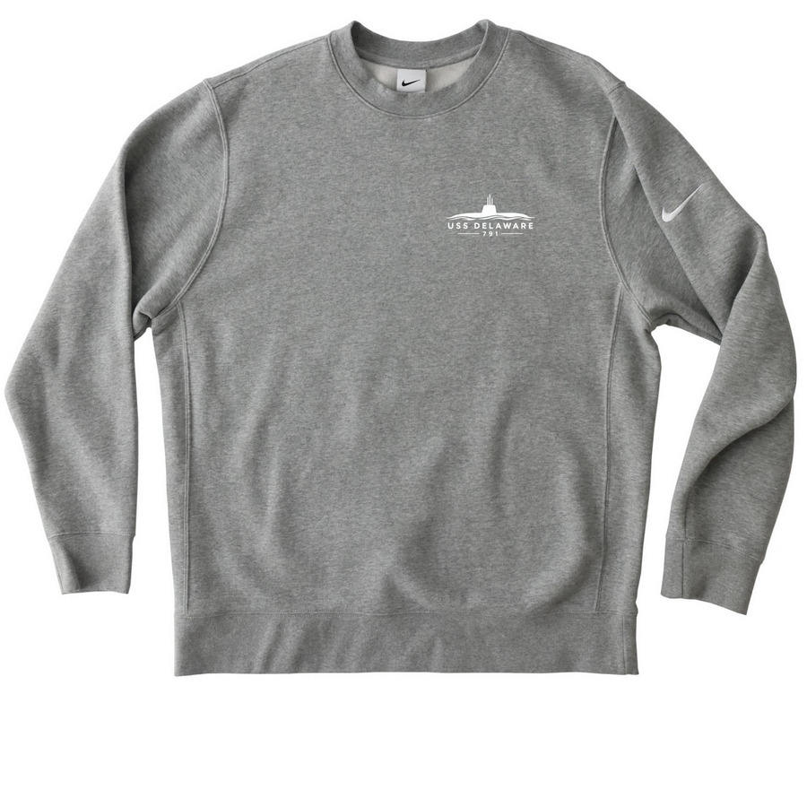 USS Delaware (NIKE), a Dark Grey Heather Nike Club Fleece Crewneck Sweatshirt