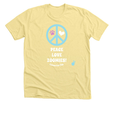 Peace. Love. ZOOMIES!, a Heather Yellow Gold Premium Unisex Tee