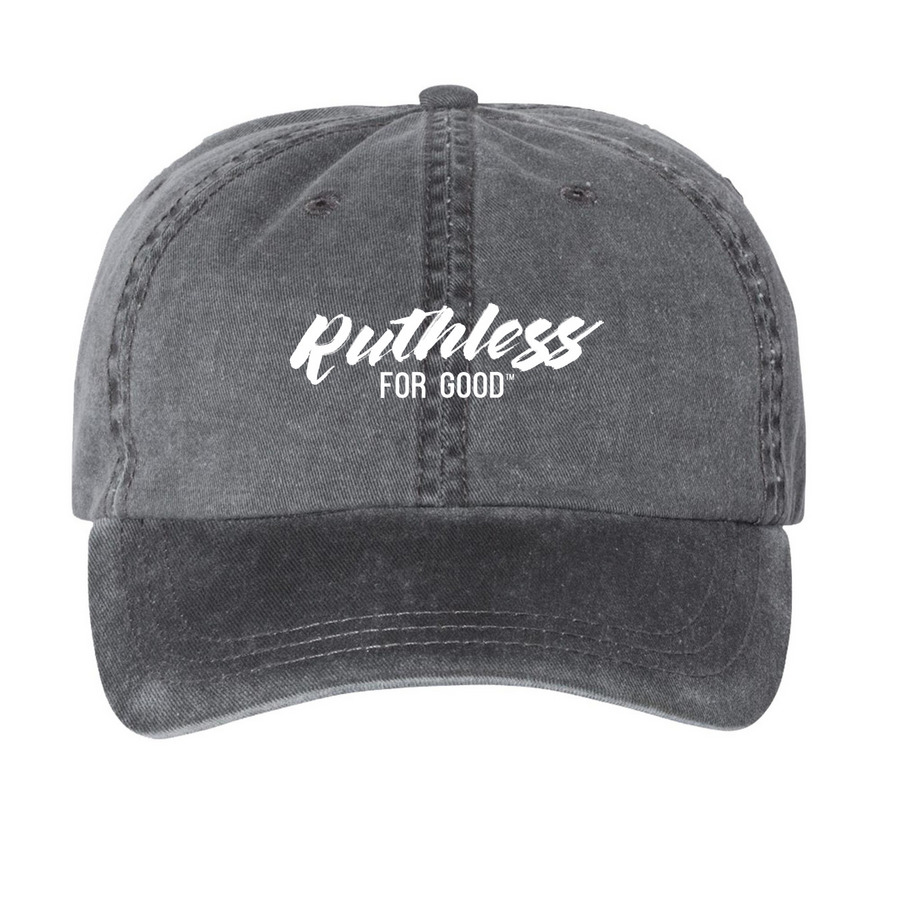 Ruthless for Good Hat, a Black Printed Pigment Dye Baseball Cap
