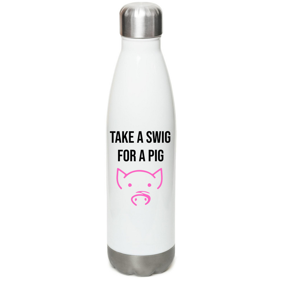 HCAFH Water Bottle, a White Stainless Steel Water Bottle (back-view)