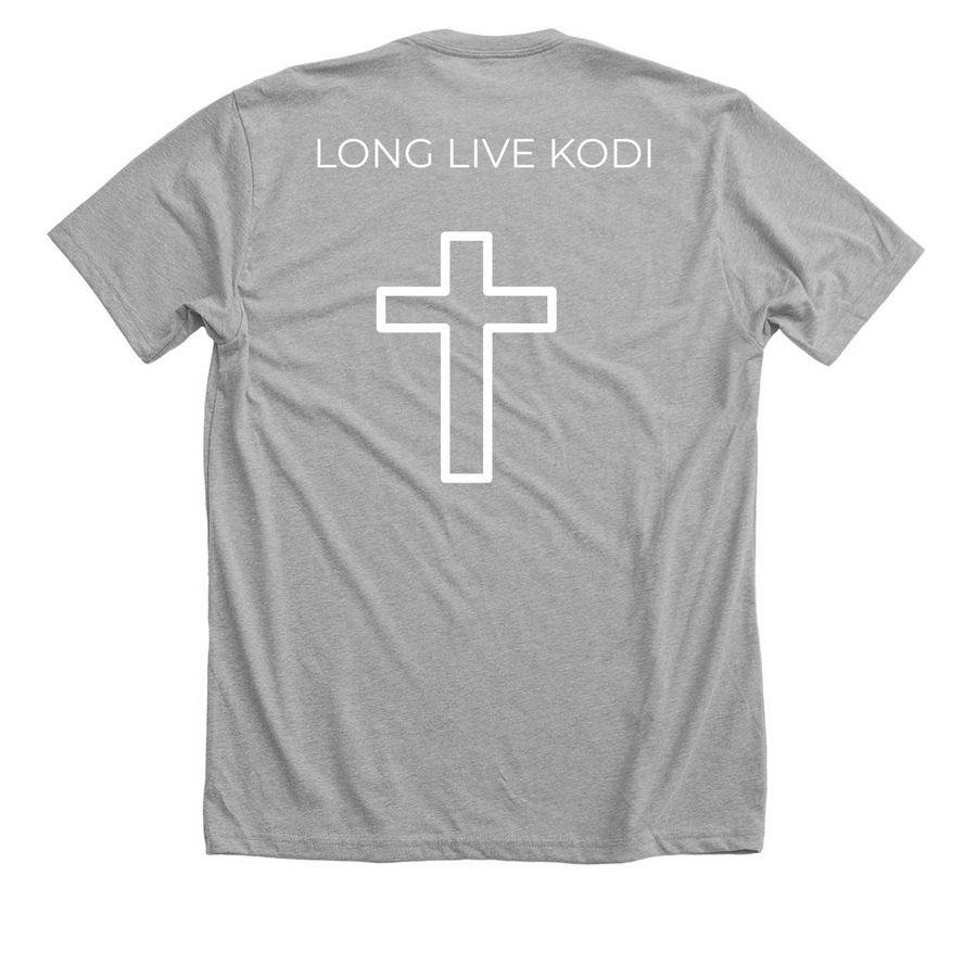 In&nbsp; Memory of Kodi, a Athletic Heather Premium Unisex Tee (back-view)