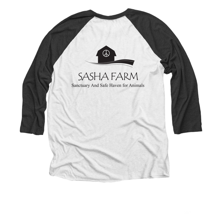 Choose Compassion, Not Cruelty&nbsp;, a Black and Heather White 3/4 Sleeve Baseball Tee (back-view)