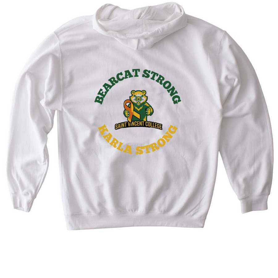 Karla Strong, a White Gildan Softstyle Pullover Hoodie (back-view)
