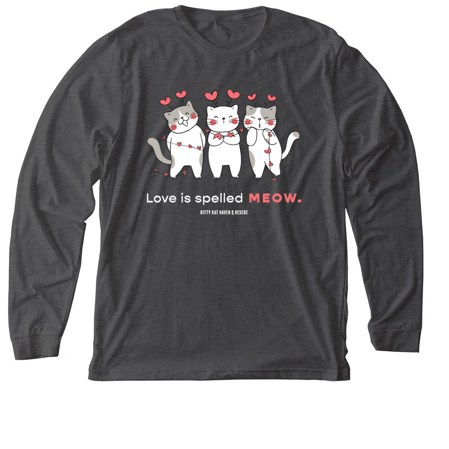 Kitty Kat Haven Rescue Love is spelled MEOW, a Dark Grey Heather Premium Long Sleeve Tee