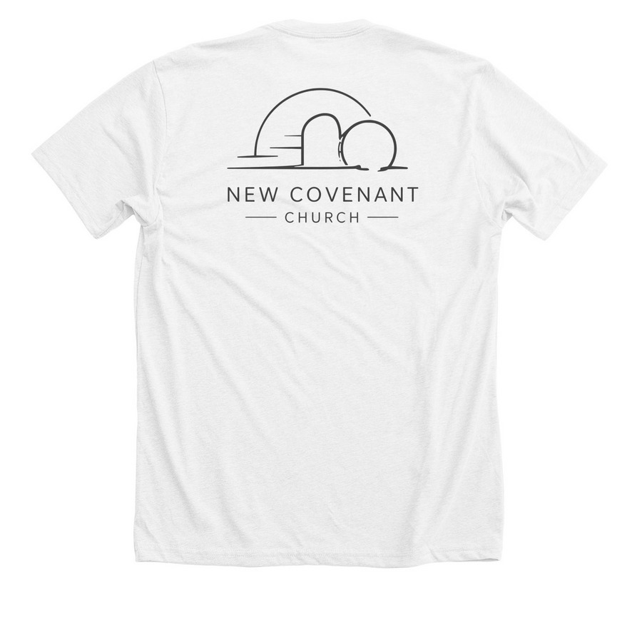 The Empty Tomb, a Solid White Blend Premium Unisex Tee (back-view)