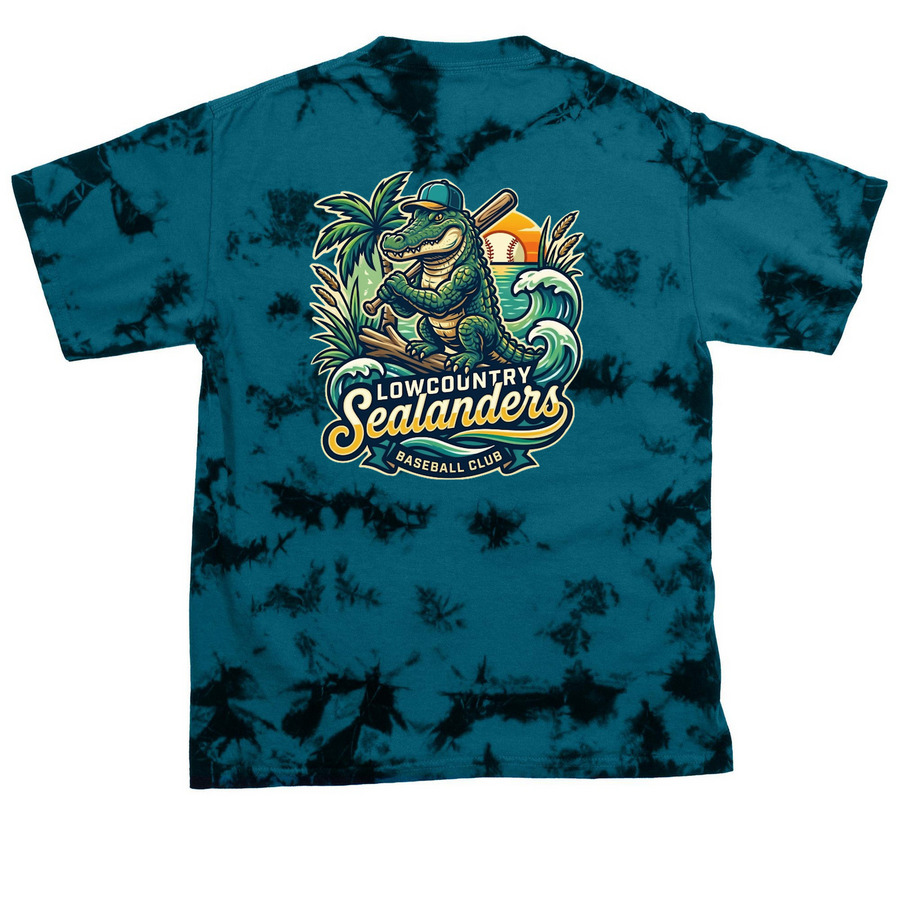 Sealanders T-Shirts, a Black/ Teal Youth Crystal Tie Dye Tee (back-view)
