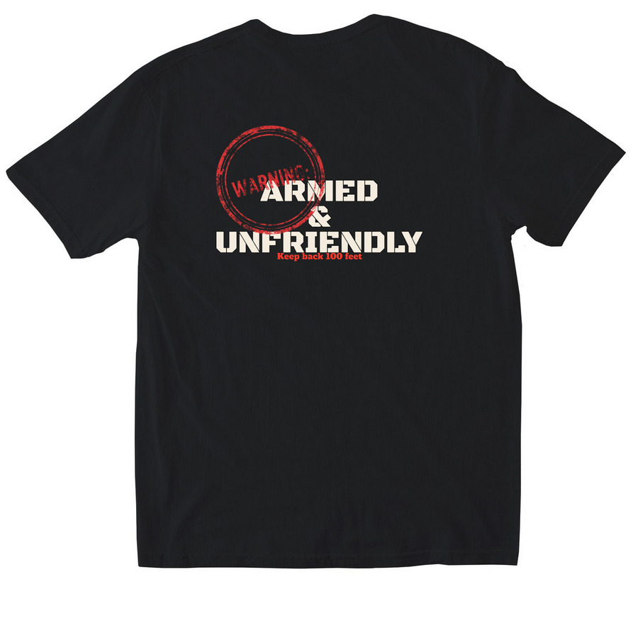 Armed & Unfriendly&nbsp;, a Black Softstyle Cotton Tee (back-view)