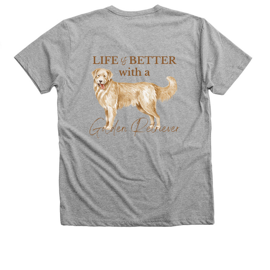 Life is Better with a Golden Retriever, a Athletic Heather Premium V-Neck Tee (back-view)