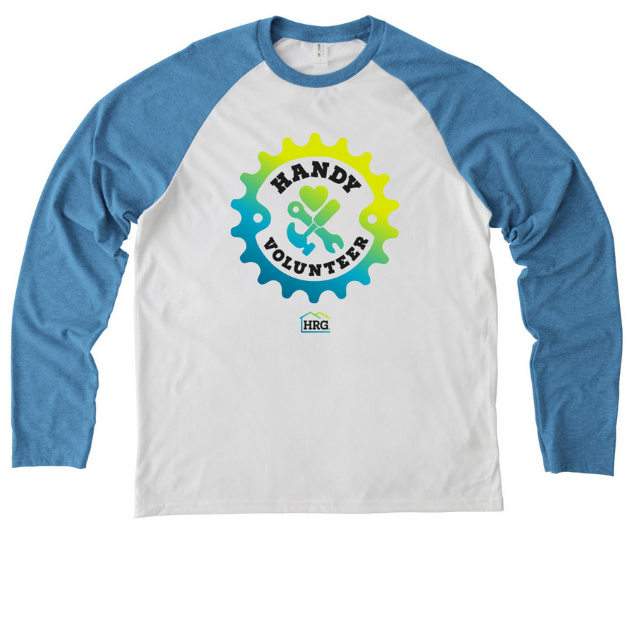 Handy Volunteers Know Stuff, a Azure Blue/ Bright White Allmade Eco Triblend Colorblock Raglan Long Sleeve Tee