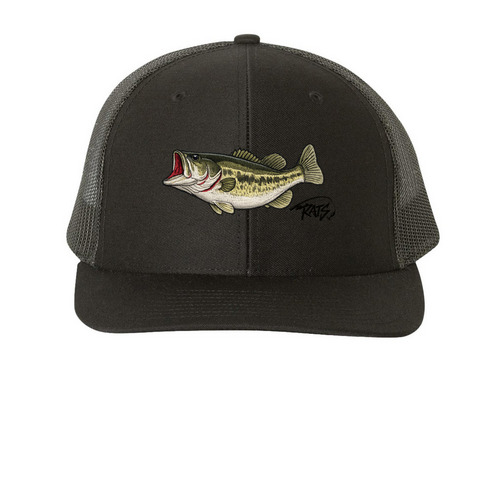 Signature Bass Hat, a Black Printed Snapback Trucker Cap