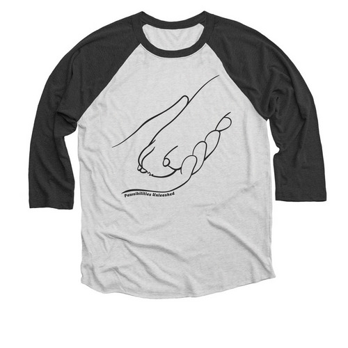 Pawsibilities Unleashed: your hand in mine&nbsp;, a Black and Heather White 3/4 Sleeve Baseball Tee