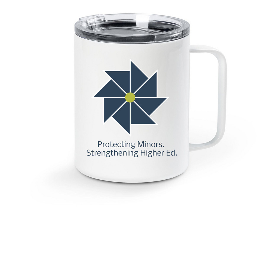 Protecting Minors. Camp Mug, a White Stainless Steel Travel Mug