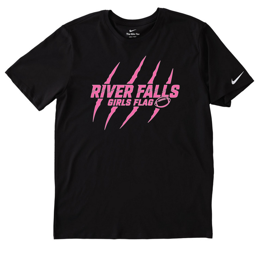 River Falls Girls Flag Pink & Black Attack, a Black Nike Dri-FIT Jersey Blend Performance Tee