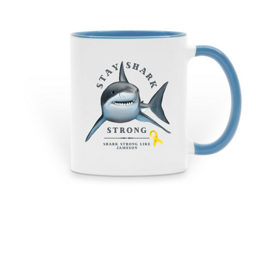 Stay Shark Strong Mug, a Light Blue Two-Tone Ceramic Mug