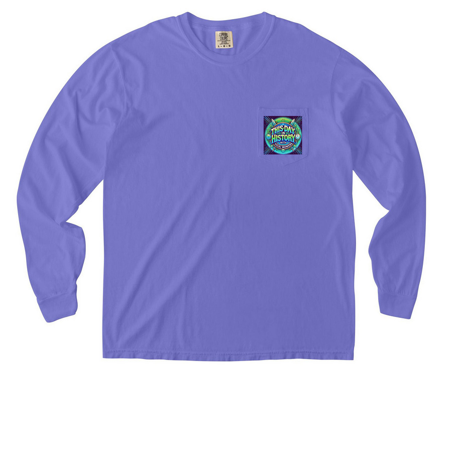 Long Sleeve Cotton Pocket Tee in Cool Colors, a Violet Comfort Colors Long Sleeve Pocket Tee
