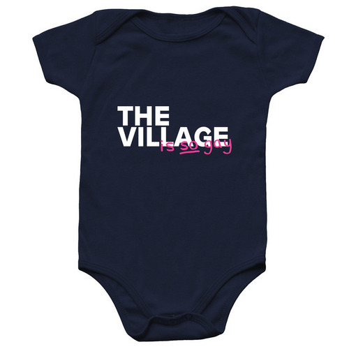 Gay "The Village" Onesie, a Navy Infant Onesie